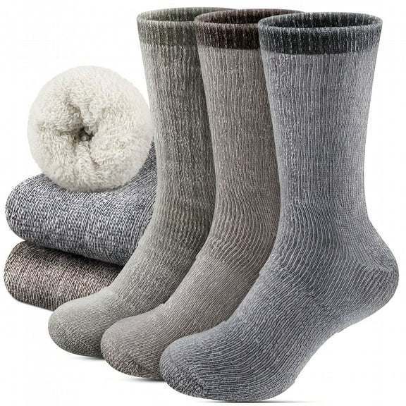 OQRKI 3 Pairs Men‘s 100% Wool Thermal Athletic Crew Socks Solid Color Knit Fabric Hand Wash Only - Breathable Durable & Soft Elastic Winter Socks for Outdoor Activities