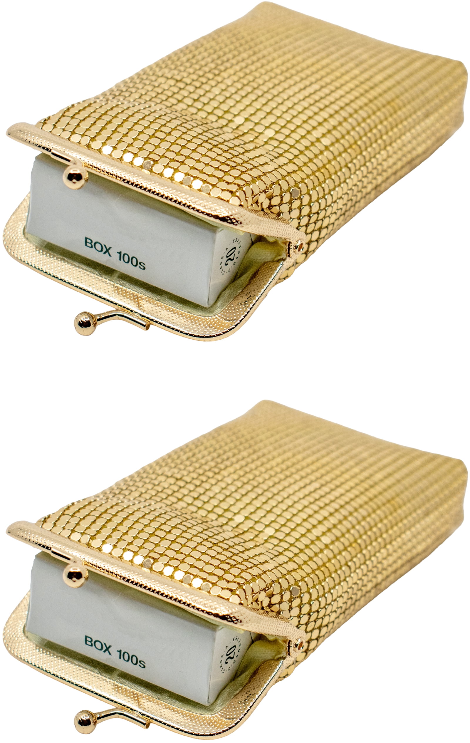 Set of 2 Vintage Soft Metallic Mesh Short Cigarette Case Purses (3mm, Gold)