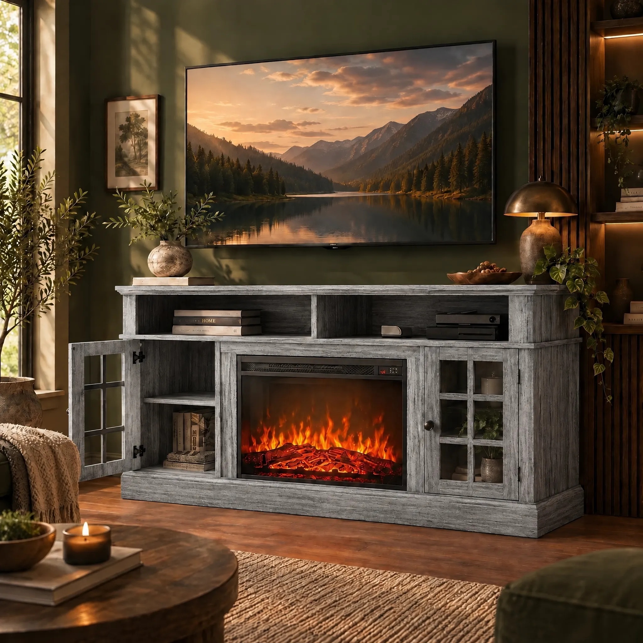 CHITOOMA TV Stand for 75" TVs with Electric Fireplace photo 5