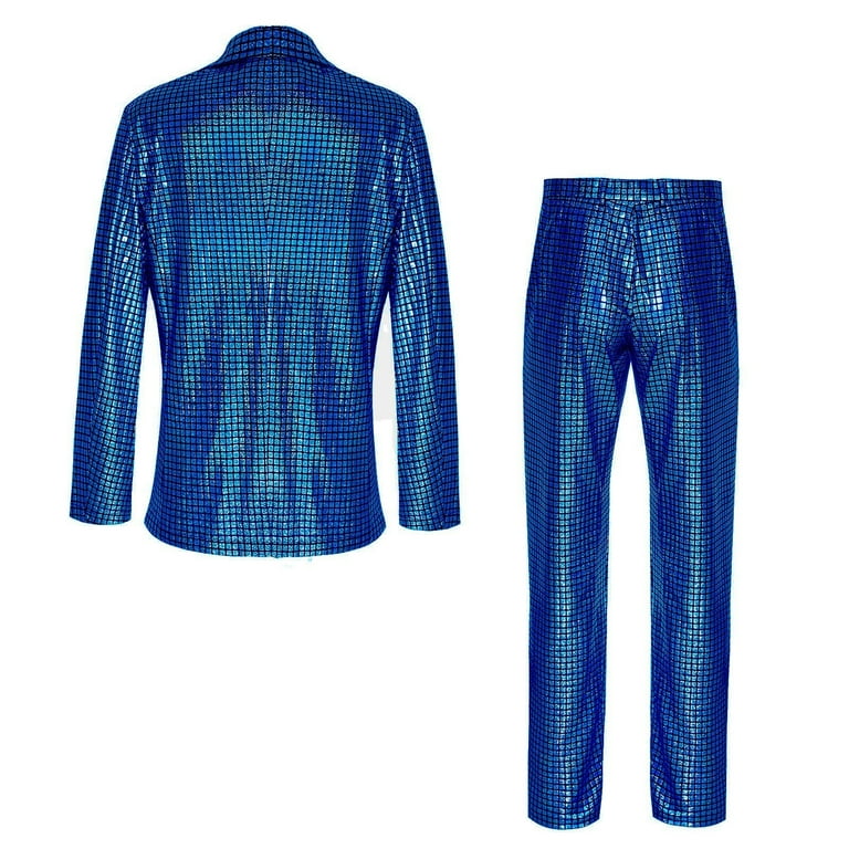 テーラードジャケット BALLY Men Suits Set MOU04PWO130 U546 BLUE Fadeal Blue Suit Jacket Men's Sequin Checkered Suit Party
