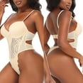 thumbnail image 3 of Elainilye Fashion Bodysuits for Women Tummy Control Shaping Crotch Fit Lace Tight Strap Bodysuit Shapewear,Beige, 3 of 9