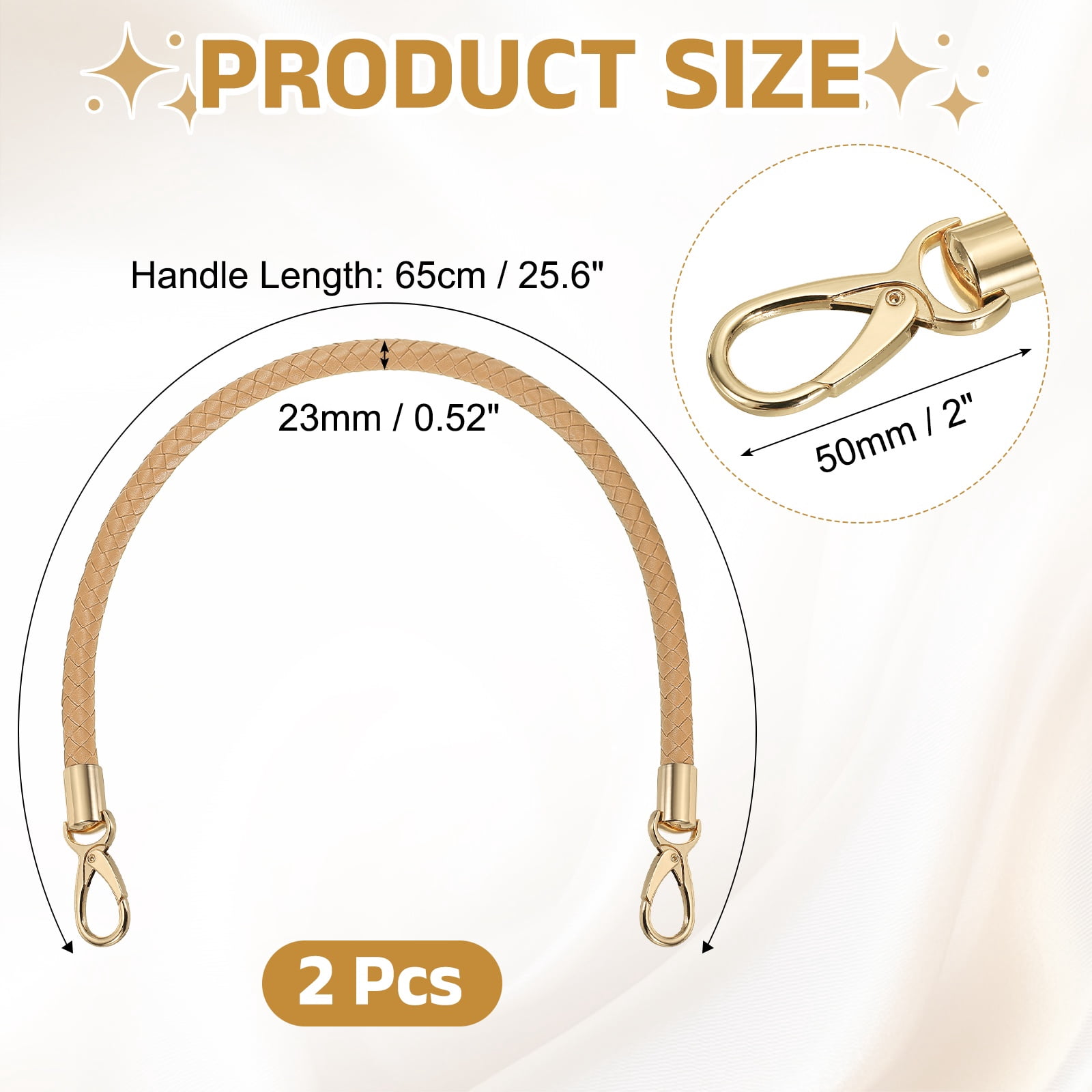 Uxcell 2 Pcs Braided Purse Strap, 65cm 25.6" PU Leather Shoulder Purse Strap for Handbag Bag Handle Replacement for DIY Making Handbag Underarm Bag, Apricot (Light Gold Buckle)