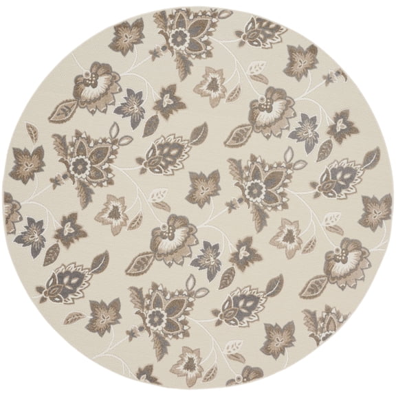Nourison Aloha Floral Farmhouse Flatweave High-Low Indoor Outdoor Round Rug Beige 710 x 7'10"