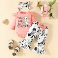 thumbnail image 2 of Girls Outfit Long Sleeve Printed Romper Bodysuit Cartoon Dairy Cow Prints Bell Bottoms Headband Outfits Girls Clothes Set RD2 12 Months-18 Months, 2 of 5