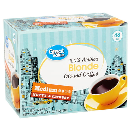Great Value 100% Arabica Blonde Coffee Pods, Medium Roast, 48
