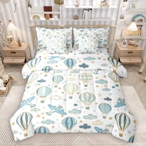 Homewish Aircraft Theme 7-Piece Bedding Comforter Set,Cartoon Airplane King Bedding Sets,Hot Air Balloon Bed Sheets For Boys Teens,Breathable Home Decor Reversible