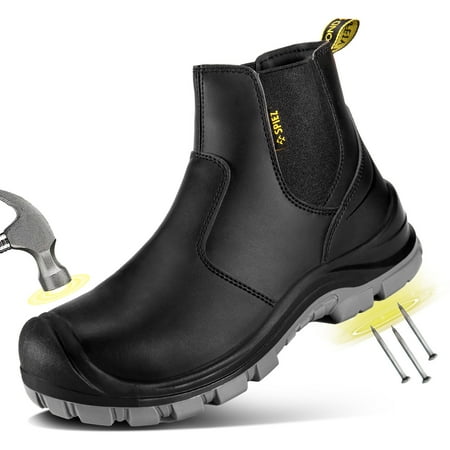

SPIEZ Men s Steel Toe Chelsea Safety Boots Non-Slip Waterproof Welding 6-Inch Work Boots Anti Smashing Puncture-Proof Leather Boots – Black Size 11.5