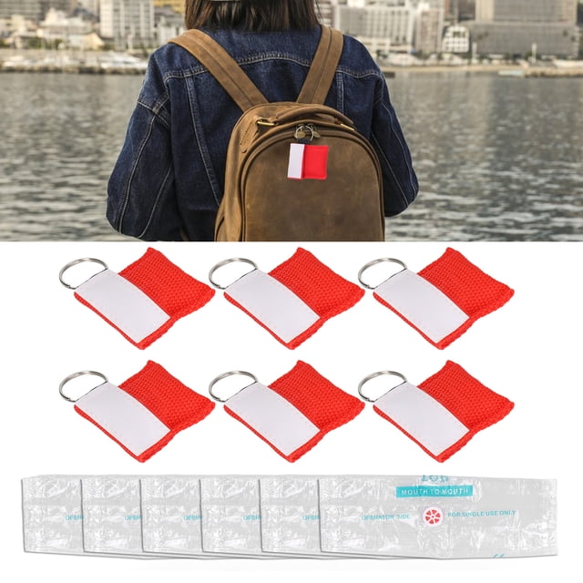 Llavero De Resucitador De RCP, Protector Facial De Emergencia De Válvula Unidireccional De PE Ligero Rojo De 6 Piezas Para Mochila Para Reanimación Cardiopulmonar