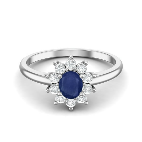 Mooneye 0.86 Cts Oval Blue Sapphire 925 Sterling Silver Solitaire Engagement Women Ring