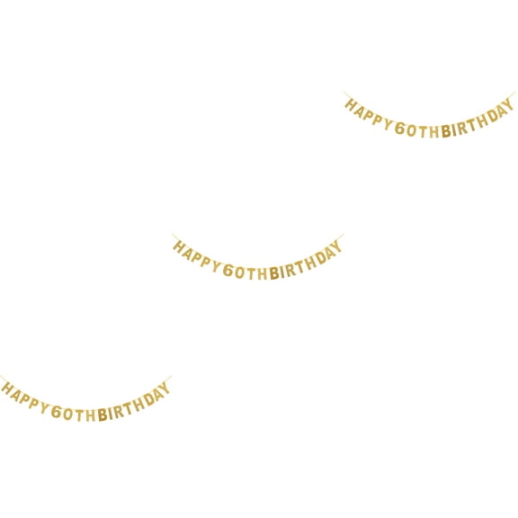 3pcs 5M Happy 60th Birthday Glitter Golden Garland Bunting Banners for Birthday Decoration