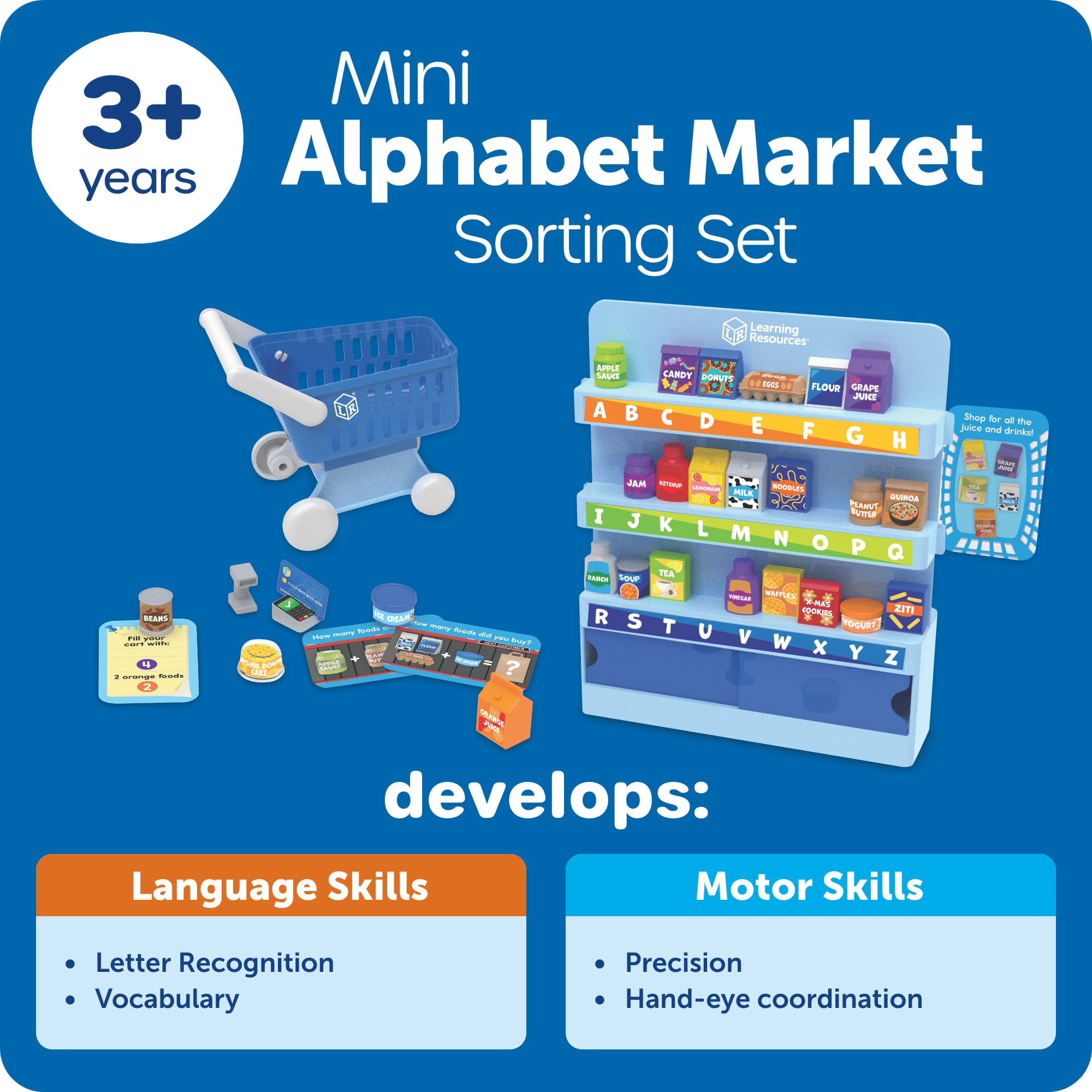 Learning Resources Alphabet Mini Market - Miniature Play Food Grocery Store, Ages 3+