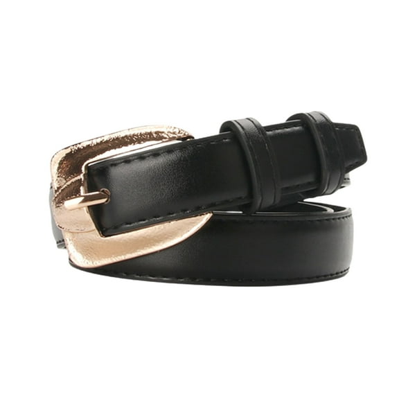 SWSMCLT Women's Faux Leather Belt Skinny PU Thin Casual Metal Buckle Belt For Dress Fashion Slimming Metal Buckle Black One Size