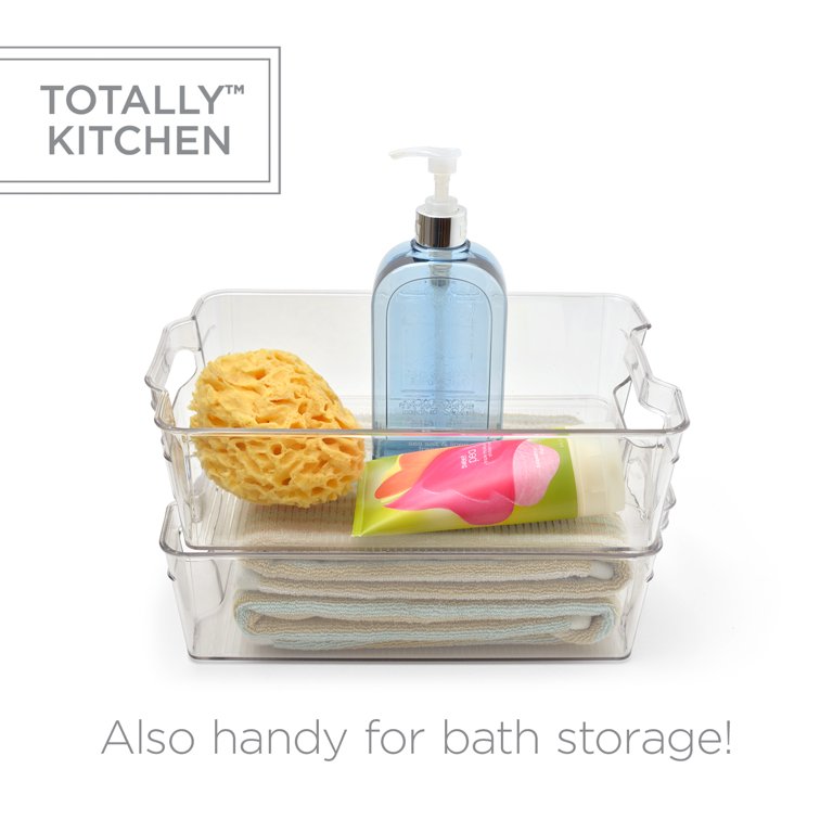 Totally Kitchen Clear Plastic Stackable Storage Bins with Handles | Large  1.6 Gallon