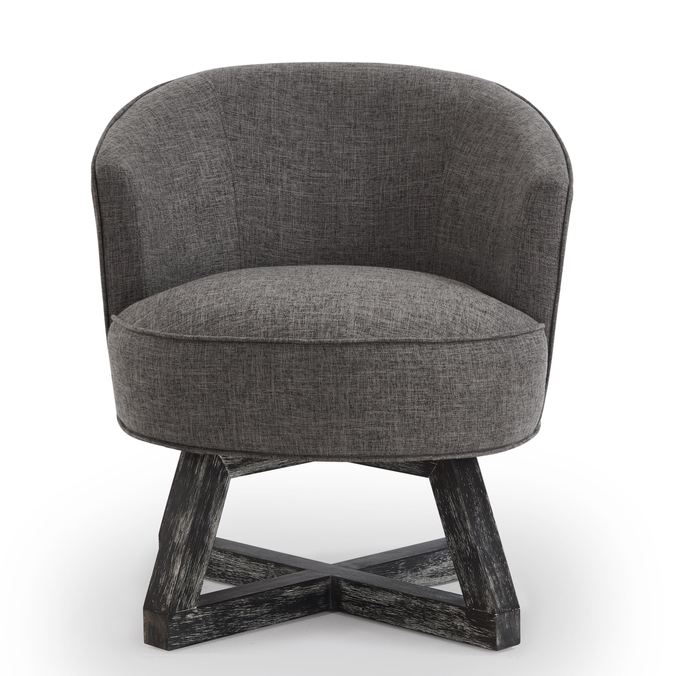 Aurora Classic 360° Linen Upholstered Swivel Accent Chair with Solid Wood Cross-Shaped Legs, Dark Gray