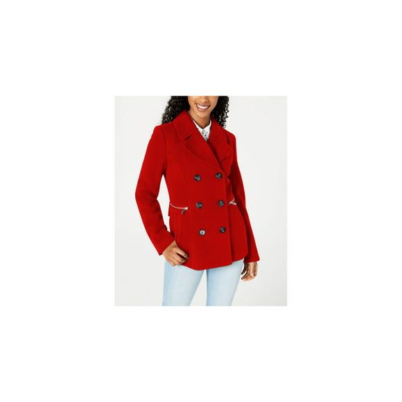 Wool Pea Coats Plus Size, Red Pea Coat With Bow