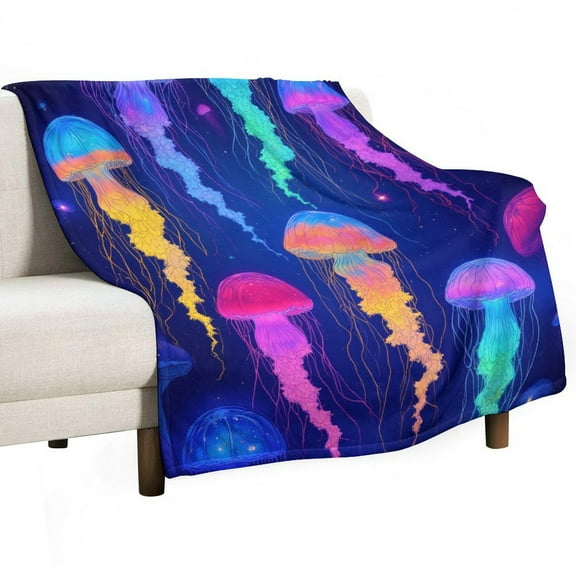 Colorful Jellyfish Pattern Blanket Soft Cozy Flannel Blanket for man women