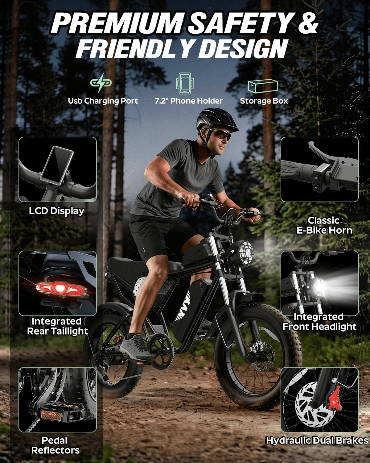 Bopzin Electric Bike for Adults, 1500W Peak Motor, 20"x4.0" Fat Tire, 48V/15.6Ah Battery, UL2849 E-Mountain Bike