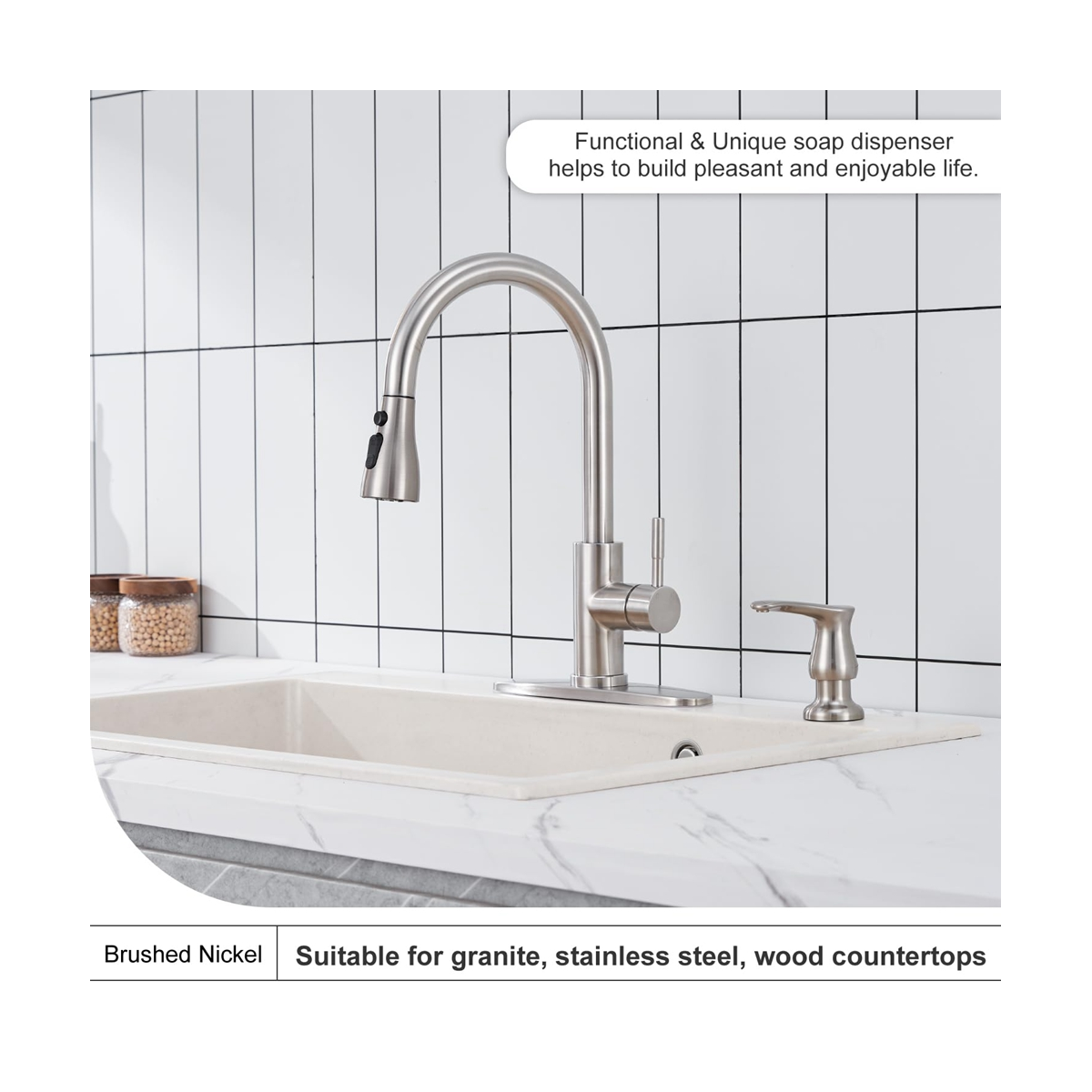 Kitchen Sink Soap Dispenser Brushed Nickel,Under-Sink Soap Dispenser with Silicone Extension Tube Kit