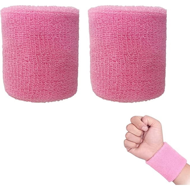 Juego de dos piezas de muñequeras deportivas de algodón (rosa), adecuadas tanto para hombres como para mujeres, adecuadas para tenis, baloncesto, correr, gimnasio, fitness.