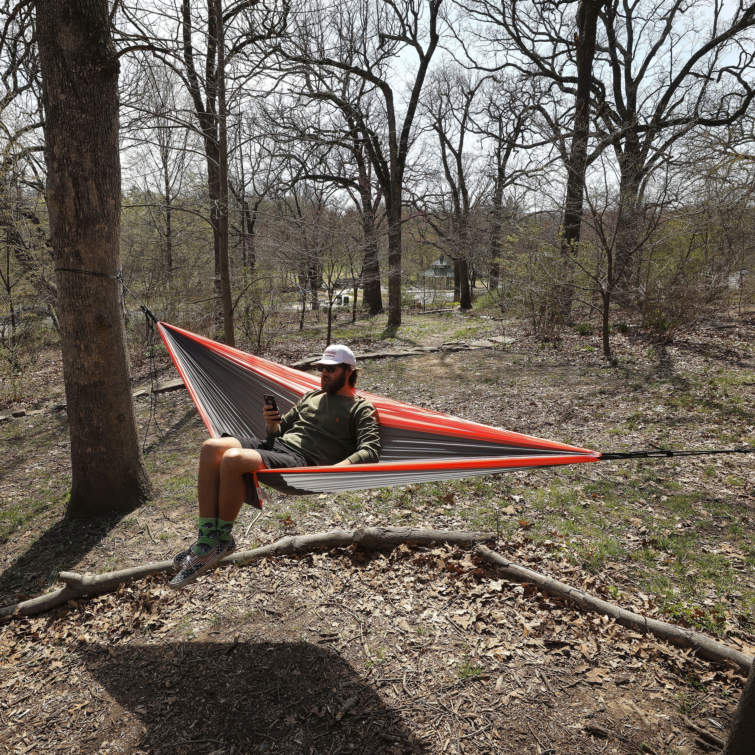 Equip Lightweight Nylon Camping Travel Hammock, 1 Person Neon Coral and Gray, Hammock Open Size 116" L x 59" W