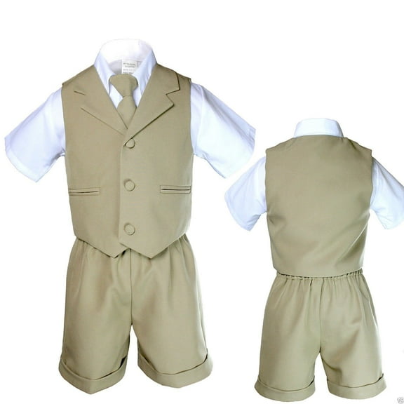Boy Infant & Toddler Formal Eton Easter Khaki Vest Shorts Suit S M L XL 2T 3T 4T