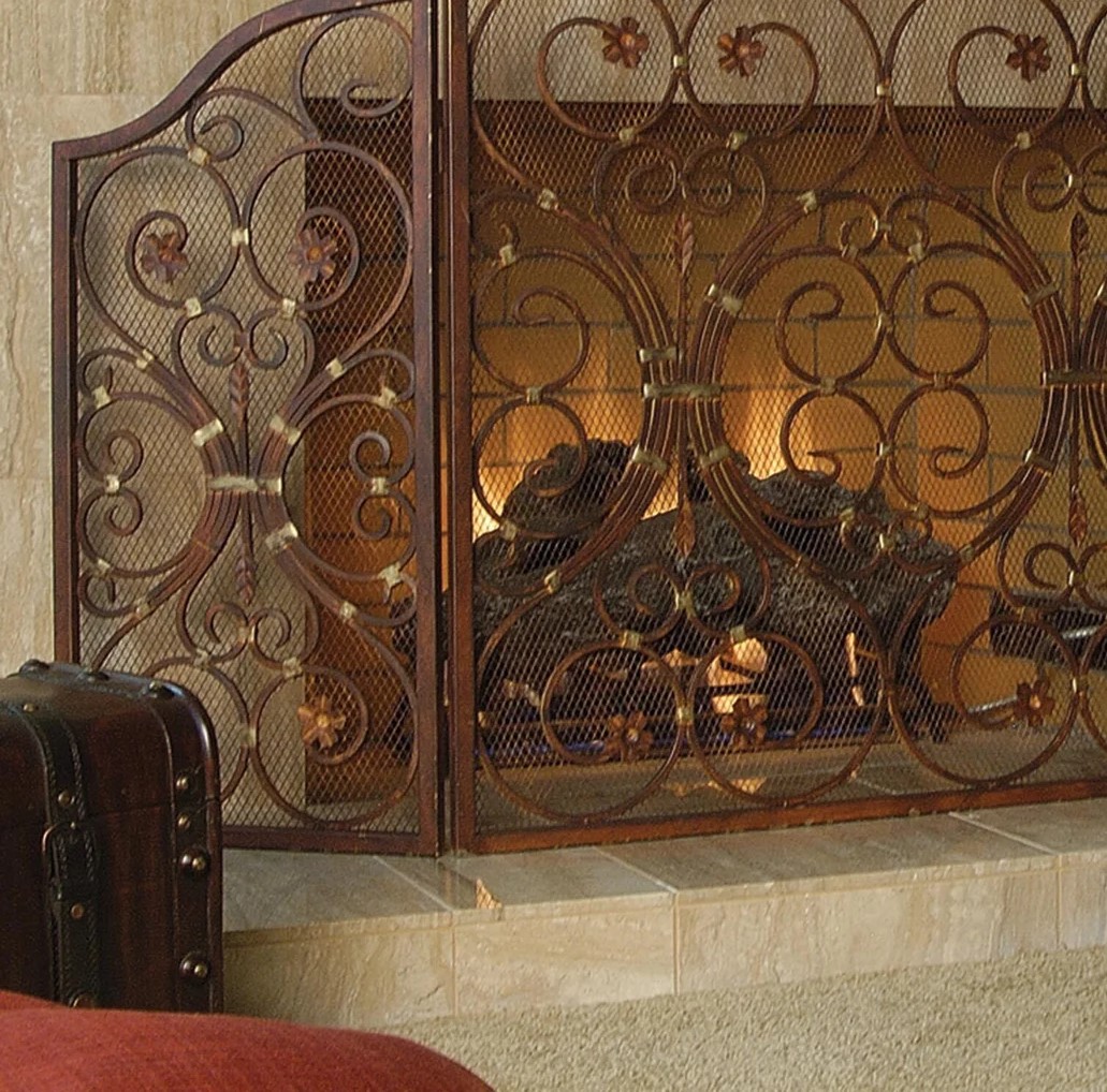 SPI Antique Finish Iron Provincial 3 Panel Fireplace Screen Sansujyuku sansujyuku.com