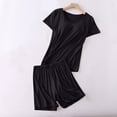 thumbnail image 2 of HVOBTTY Women's Short Sleeve and Short Pants Pajama Sets, Pajama Sets for Women, Women's Casual Soft Solid Color Loose Homewear Pajama Sets with Chest Pad Black, M, 2 of 5