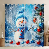 jejeloiu Christmas Snowman Black Out Curtains,Merry Xmas Curtains Pack of 2 (42x63 Each),Red Blue White Bedroom Curtains For Girl Boys,Super Cozy Room Decor