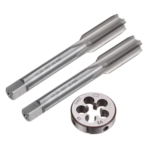 Uxcell Tap and Die Set 1/2-28 UNEF Screw Tap & Round Die Thread Repair Tapping Tools 3 Pieces