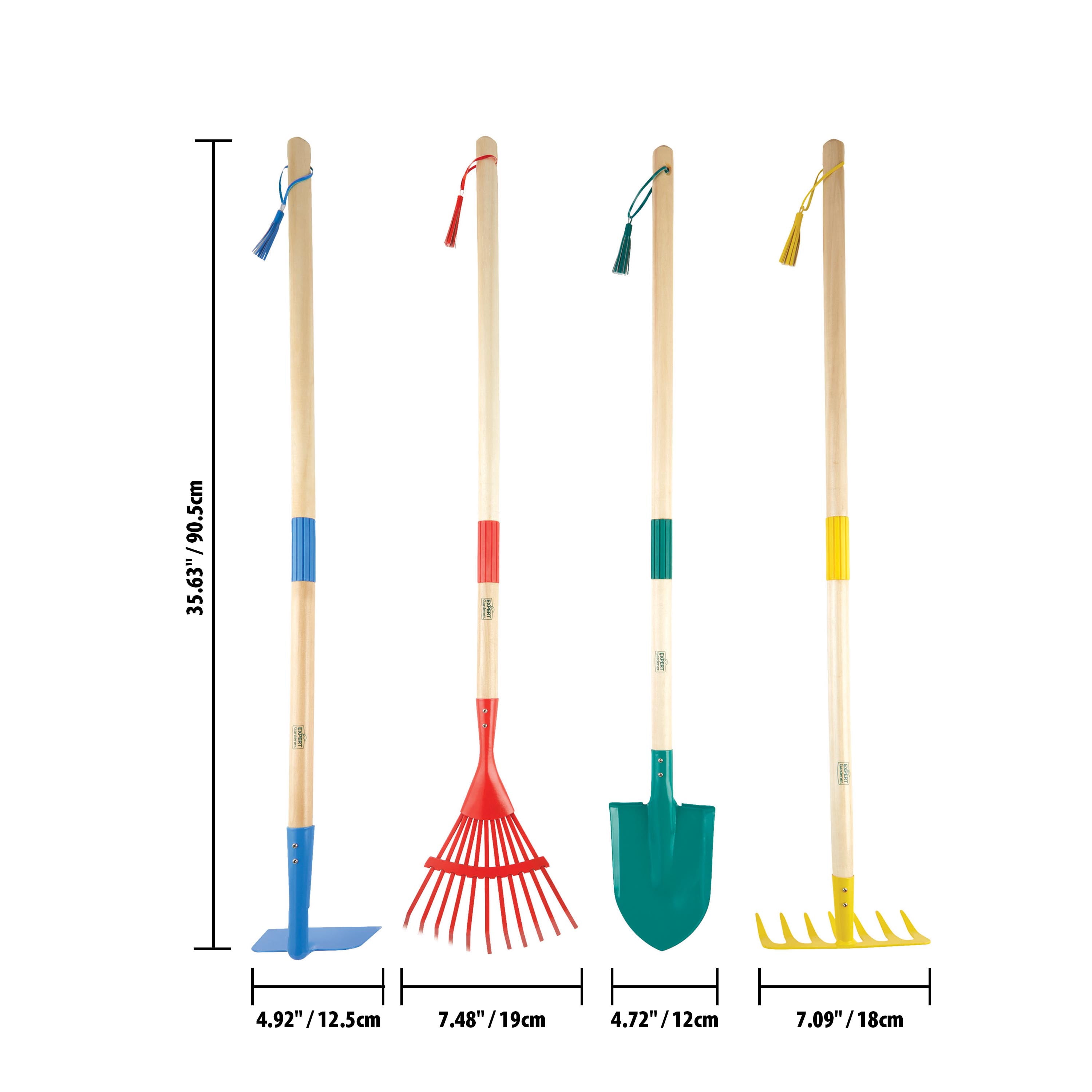 Expert Gardener 4-Piece Kids Long Handle Gardening Tool Set, Hoe, Bow Rake, Leaf Rake, Shovel