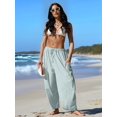 thumbnail image 6 of Women's Wide Leg Striped Pants Casual Loose Drawstring Low Waist Palazzo Harem Pants with Pockets Light Green S, 6 of 7
