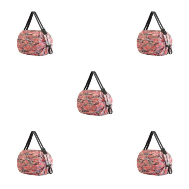 Wweixi Sac de Rangement Réutilisable Pliable Sac de Courses Écologique et Polyvalent pour Voyage Polyester Sacs de Rangement Pliables Sac à Main camouflage Rose 5ensemble