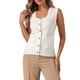 thumbnail image 1 of Chaleco sin mangas de cuello cuadrado para mujer INSPIRE CHIC, con botones, casual, talla XS, color blanco, 1 of 6