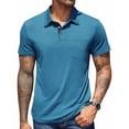 thumbnail image 2 of COOFANDY Mens Casual Polo T Shirt Short Sleeve Plaid Button Tees Pockets Golf Classic Basic Cotton Stylish Tops Bue, 2 of 9