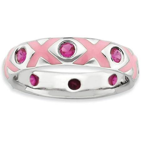 Stackable Expressions Created Ruby Sterling Silver Polished Enameled Ring