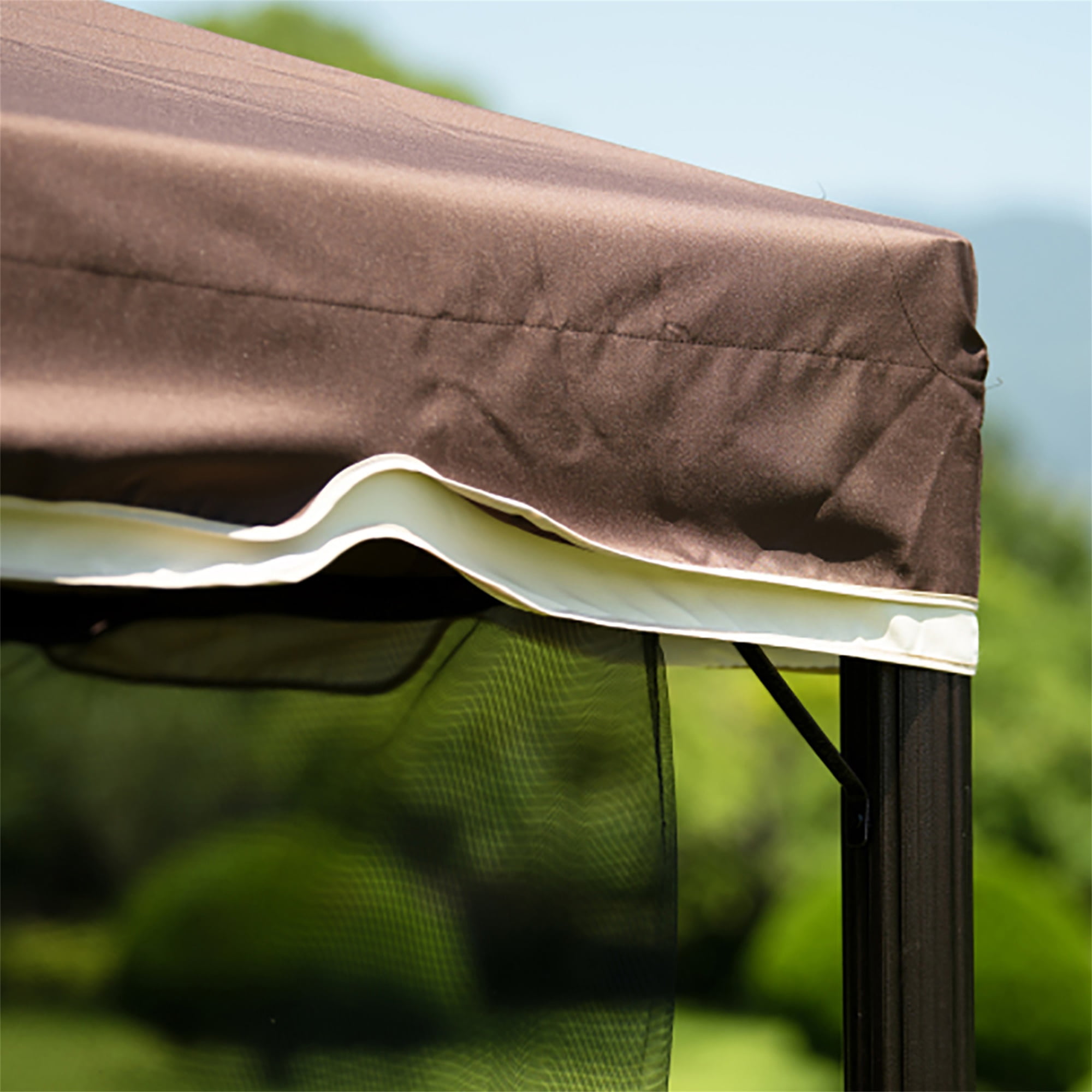 Kadyn Outdoor Patio Gazebo with Mesh Cover and Iron Ventilated Dome for Backyard, Poolside and Deck, UV Resistant (UPF 50+)/Flame Retardant, 9.8 ft W x 9.8 ft L, Brown Kadyn Outdoor Patio Gazebo with Mesh Cover and Iron Ventilated Dome for Backyard, Poolside and Deck, UV Resistant (UPF 50+)/Flame Retardant, 9.8 ft W x 9.8 ft L, Brown