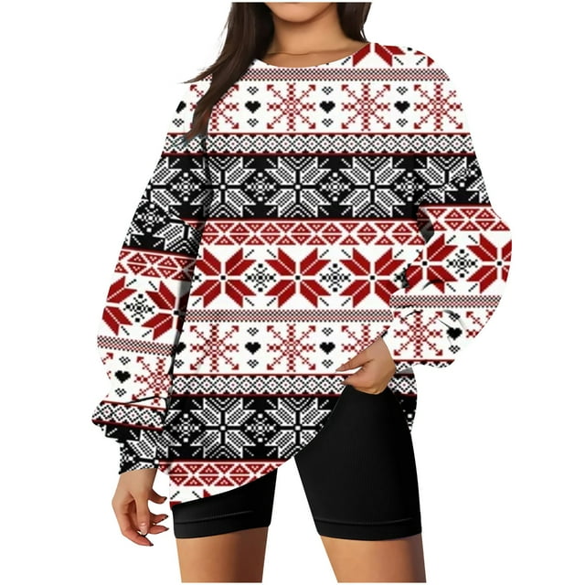 Hauts d'Été à Manches Longues pour Femmes Mode Décontractée Impression Col Rond Manches Longues Chandail en Molleton Ample Blouse d'Automne Pull Hauts Col Haut pour Femmes Hauts et Blouses d'Été