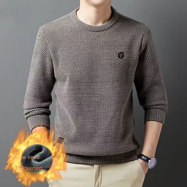 Suéter de terciopelo de hurón para hombre, suéter de invierno con forro polar, grueso, cuello redondo, suelto, de color sólido, para hombre, cálido y combinable