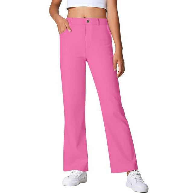 Girls Pants Zipper Style High Stretchy Dress Pants for Kids with Pockets Suitable for Daily Outdoor Activities