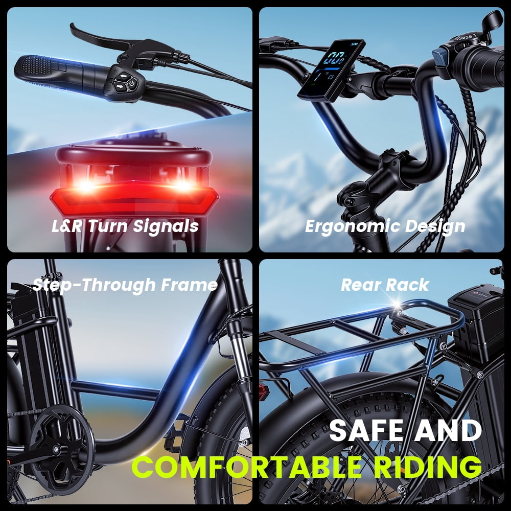 Peak 1000W Electric Bike for Adults and Teens, 48V 15Ah Ebike , All-Terrain with Front Suspension, Anti-theft Lock, Charger, Rear Rack