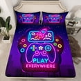 thumbnail image 2 of Erosebridal Gamer Bed Sheets Full Gaming Sheet Set Modern Game Bedding Set Vintage Video Games Fitted Sheet for Bedroom Decor with Deep Pocket Purple Gamepad Flat Sheet, 2 of 6