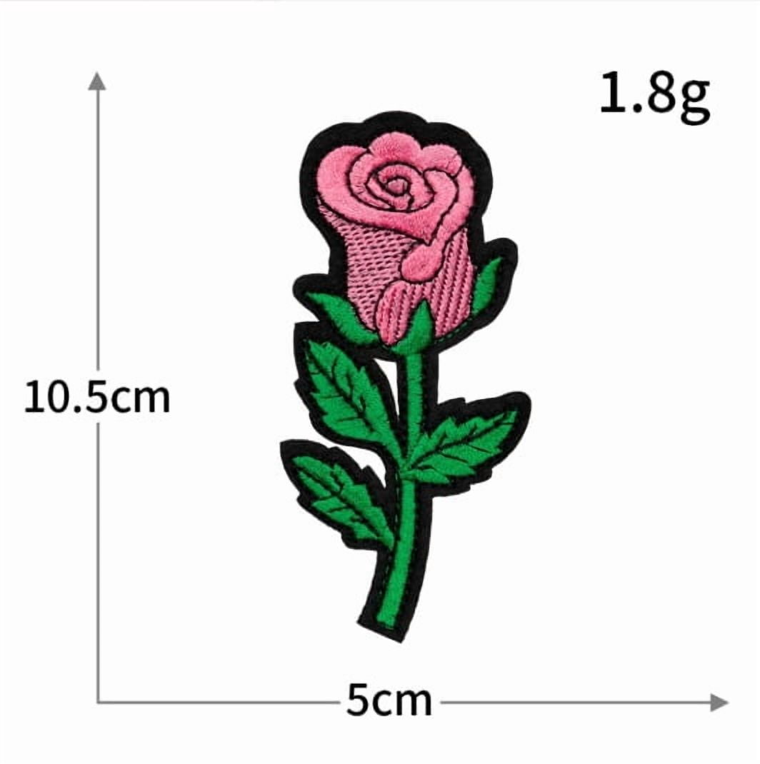 Pink Valentine's Day Rose Embroidery Patches - Self-Adhesive Fabric Repair Patches for Clothing and Accessories