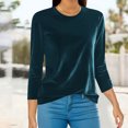 thumbnail image 2 of lcziwo Deals Today Womens Plus Size Velvet Tops Long Sleeve Casual Solid Color Blouses Vintage Lightweight Crew Neck Tee Shirts,Sky Blue,M, 2 of 6