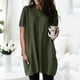 thumbnail image 3 of Camiseta larga holgada informal de manga corta con cuello redondo y bolsillos para mujer OD Green XL, 3 of 5