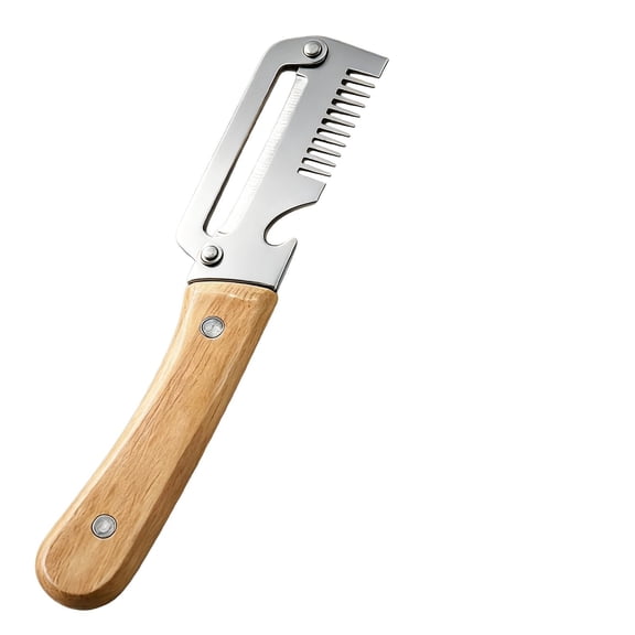 Vegetable Peeler with Wooden Handle,3-in-1 Stainless Steel Wide Blade Multi Functional Kitchen Tool with Scallion Shredder and Bottle Opener