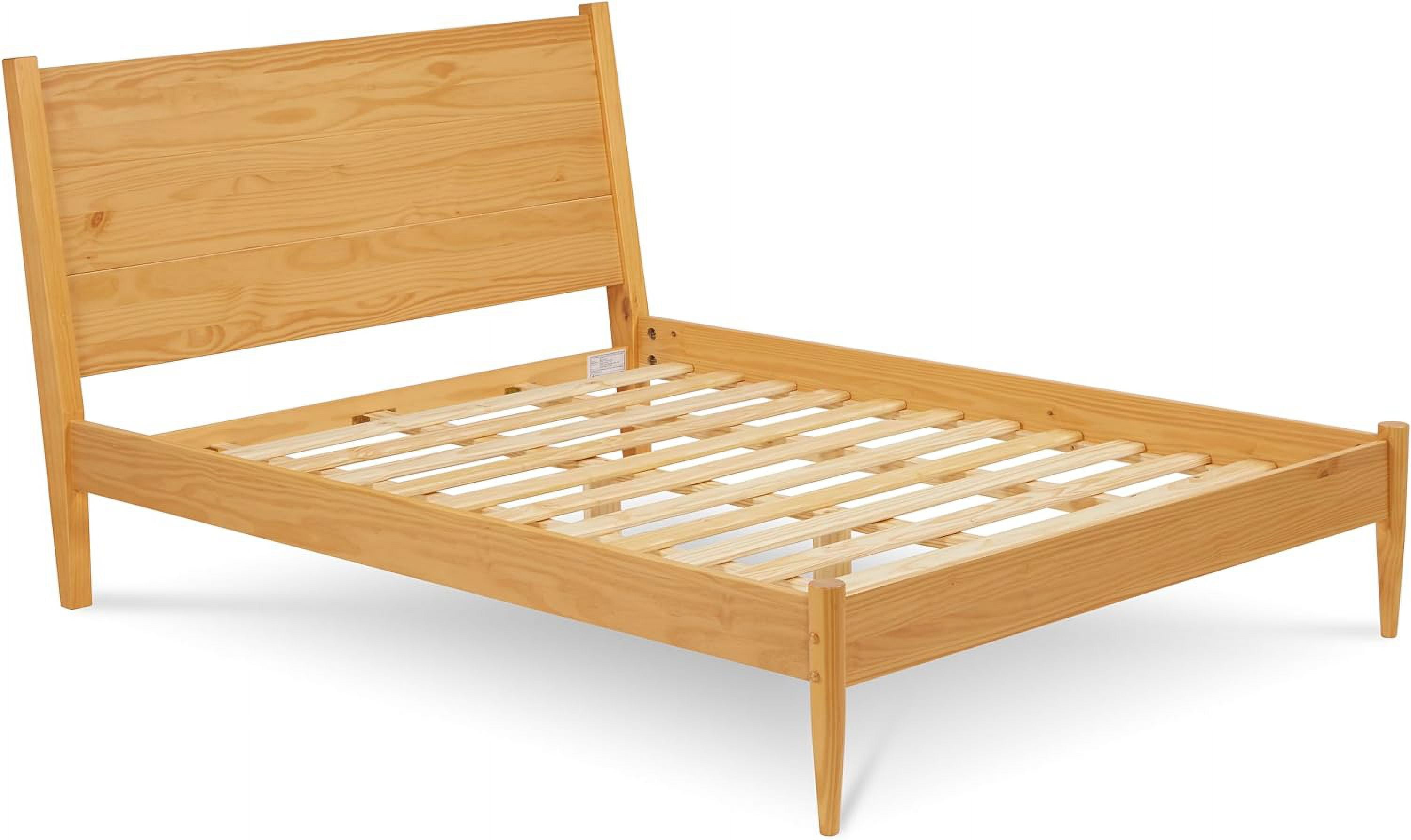 Camaflexi Mid Century Platform Bed Queen Size Solid Wood Bed Frame, Scandinavian Oak 100% Solid Wood