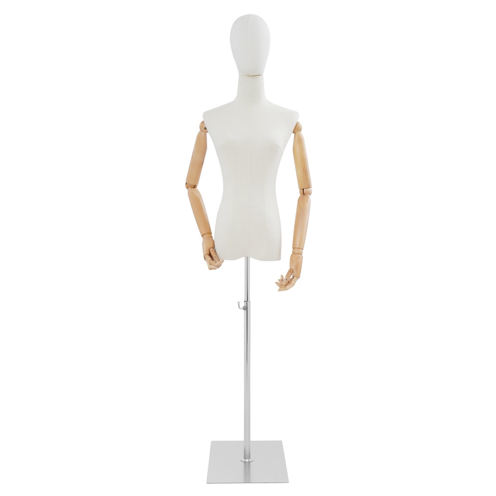 Female Mannequin, Female Dress Form Display, Adjustable Height（White + Wood Color + Silver）