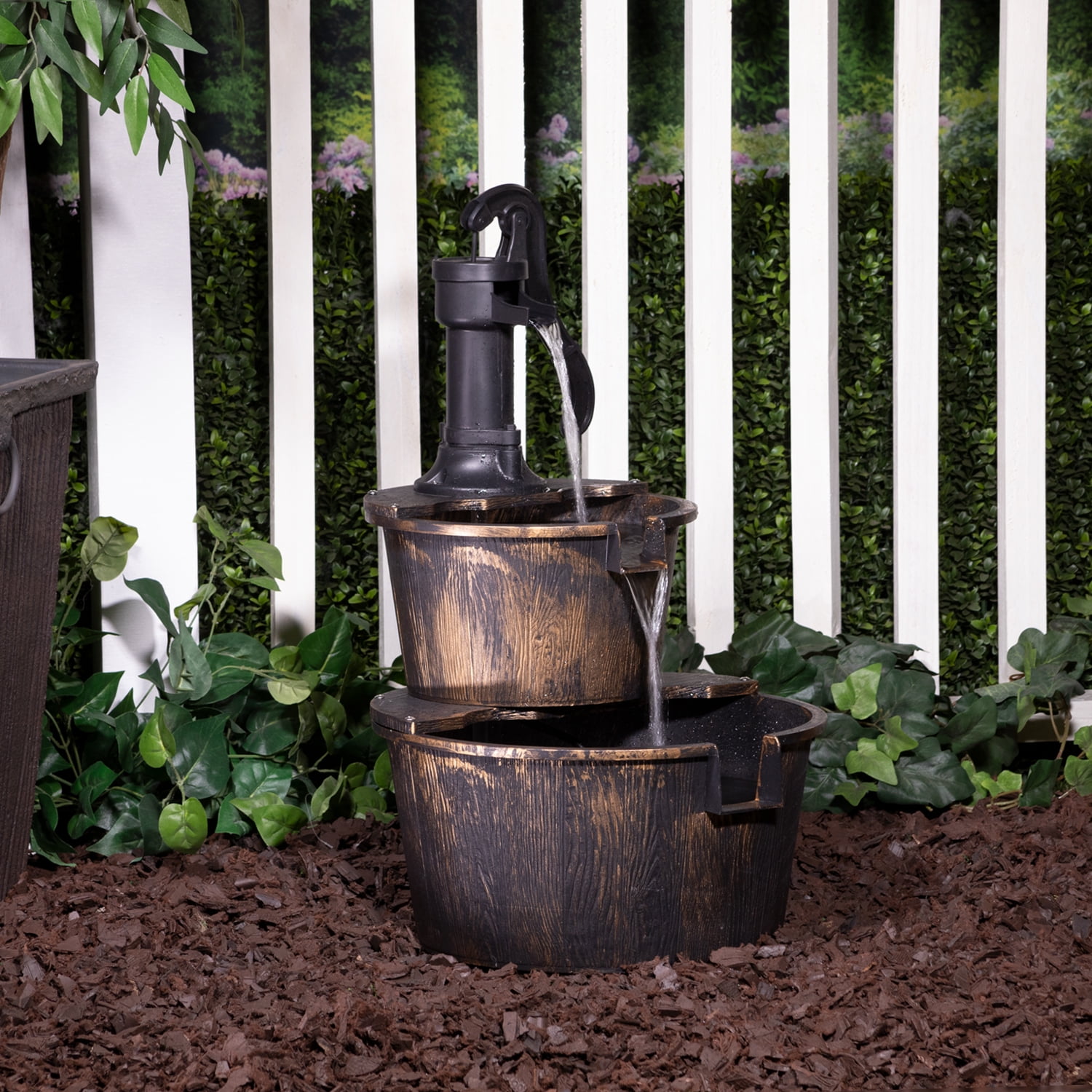 Water Fountains Outdoor Wood Barrel with Pump S/M/L 