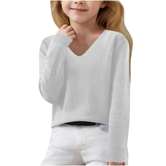uikmnh Cute Sweaters Girls Sweaters for Autumn and Winter Long Sleeve V Neck Knit Pullover Sweaters for Children Kids Girls Size:8-9 Years