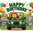 thumbnail image 4 of Cute Animal Themed Happy Birthday Backdrop Banner with Jungle Elements Party Supplies Photo Booth Props Kids Birthday Decoration Party Decorations, 4 of 8